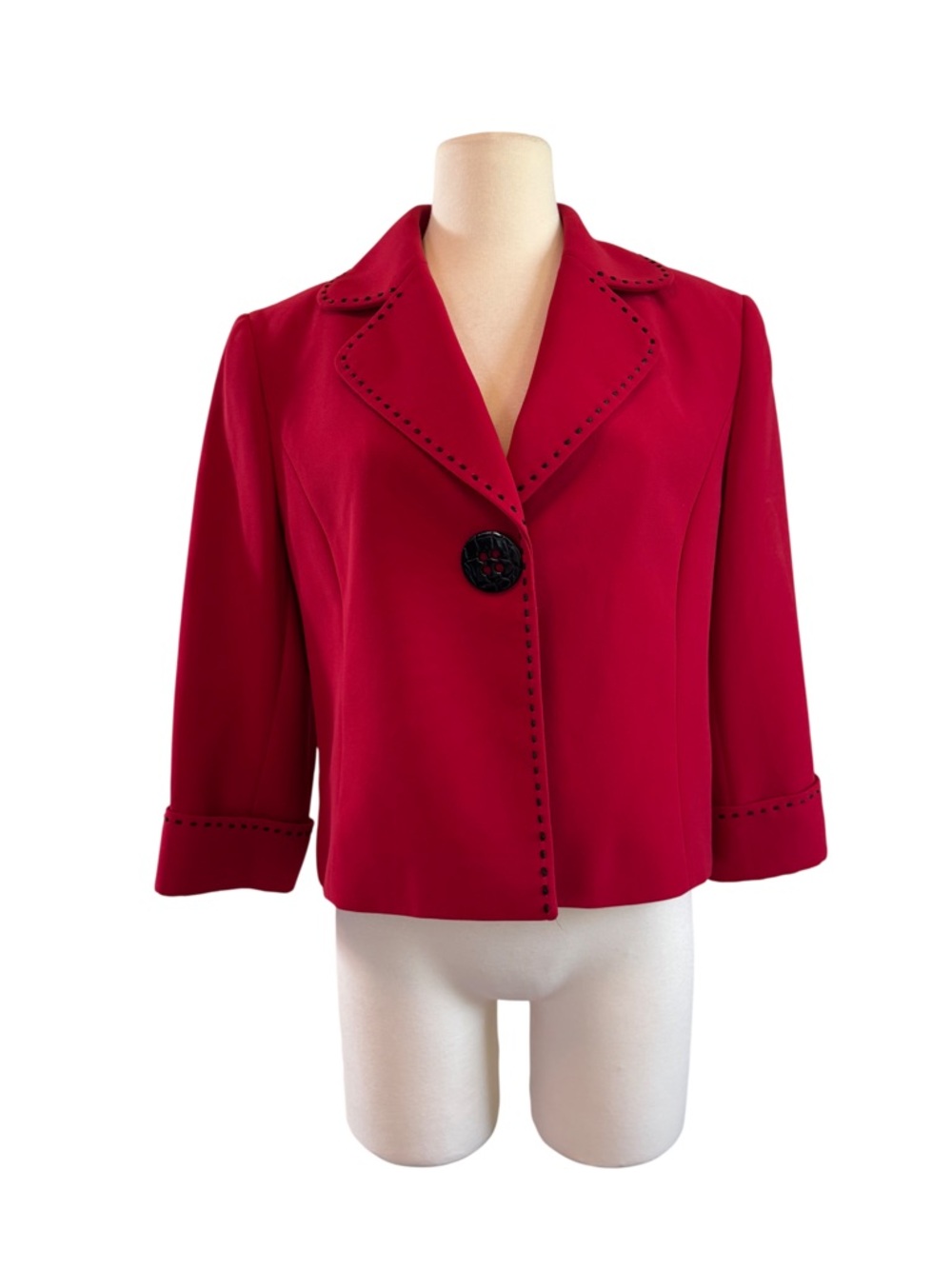 Women's Tahari 14P Red Single-Button Cropped Blazer Jacket